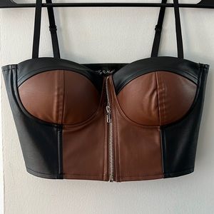 Leather crop top brown & black